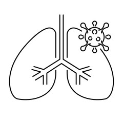 Simple linear icon of human lungs affected by coronavirus.