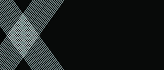  Pair of ribbon angled white stripes left side on solid minimal black background.	