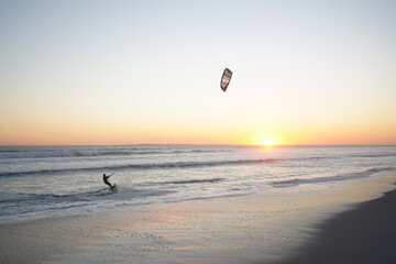 Kite surfing in Atlantic ocean in Cape Town
