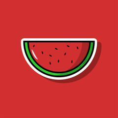 Slice of watermelon with red color and pit, helthy summer sweet food, trendy isolated illustration. Eps 10 vector