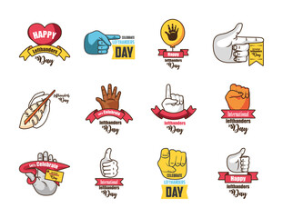 set of icons international lefthanders day