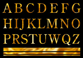 Gold metallic font alphabet with rustic texture. Letters word text on black background. Golden luxury alphabet decoration text