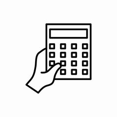 Outline hand with calculator icon.Hand with calculator vector illustration. Symbol for web and mobile