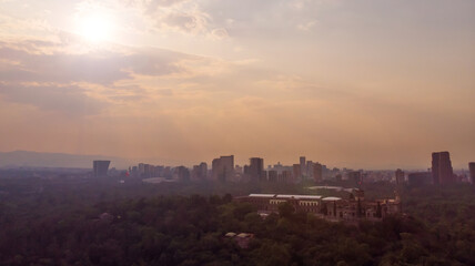 Aerial view of Mexico City from the Chapultepec forest.