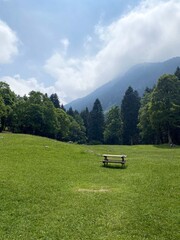 Marguareis natural park: meadow in front of the Pian delle Gorre refuge. Piedmont, Italy