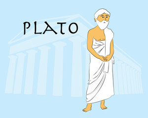 Cartoon ancient greek philosopher Plato. Philosophy, knowledge and education. Idea.