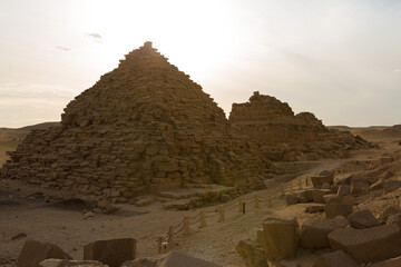 Famous great Giza Pyramids in sand desert in Cairo.