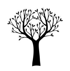 Black Tree on white background. Vector outline Illustration. Plant in Garden. EPS file