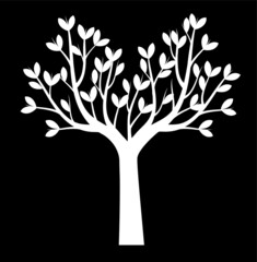 White Tree on black background. Vector outline Illustration. Plant in Garden. EPS file