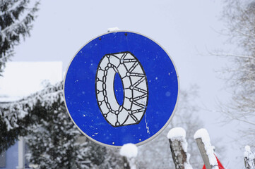 snow chains traffic sign, winter
