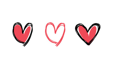 Heart doodles collection. Hand drawn hearts. Vector illustration set.