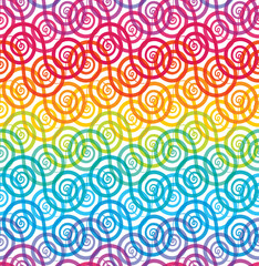 Rainbow seamless pattern with spirals. Vector abstract background. 