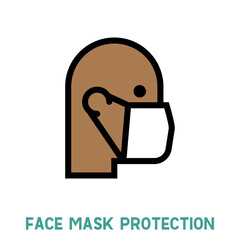 Man in face mask line icon, vector pictogram of pandemic virus prevention. Protection wear from coronavirus, air pollution, dust, flu illustration. Sign for medical equipment store. Wear your mask.