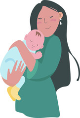 Happy young mother holds newborn 
 baby in her arms. Vector flat illustration 