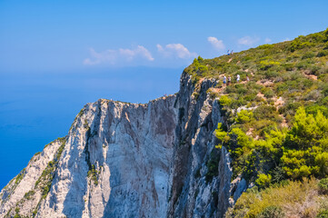 Navagio Bay, a rock that looks out over the Bay and the sea, Greek sightseeing. The island of Zakynthos