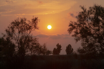 orange sunset on the mountain