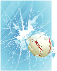 Baseball ball and broken glass