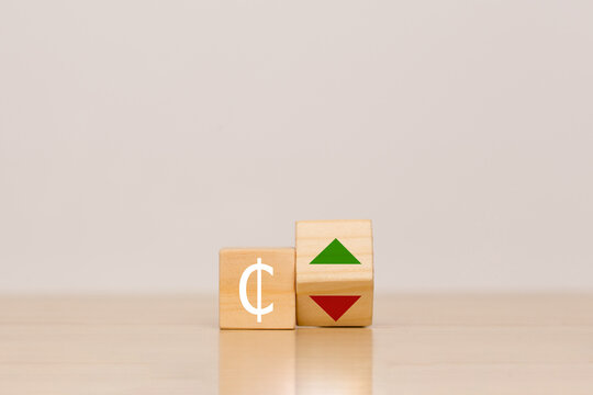 The concept of the growth and fall of the currency of Ghana. Cedi course - Powered by Adobe