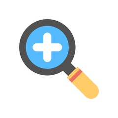 Magnifier with plus sign. Zoom in icon illustration in flat design style.