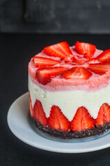 strawberry cheesecake sweet tart dessert cottage cheese mascarpone berries food background top view copy space for text healthy eating organic raw