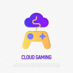 Cloud gaming flat gradient icon. Gamepad is connected with cloud. Vector illustration.