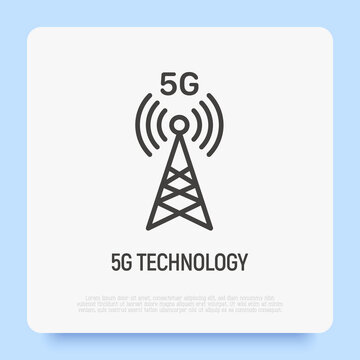 5G technology thin line icon. Mobile tower for high speed internet. Vector illustration.