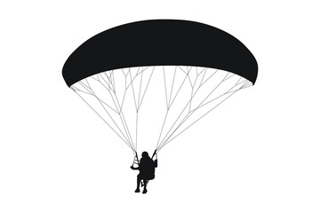 Silhouette of parachutist on parachute high in the sky for skydiving and paragliding extreme sports adventure, a paraglider with parachute as wings on air