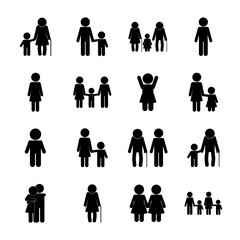 avatars silhouette style icon set design, Family relationship and generation theme Vector illustration