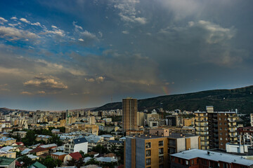 Evening with rainbow over Tbilisi's downtown
