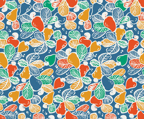 Seamless pattern with Cashew Fruits in 5 colors