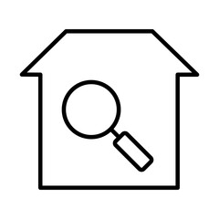house with magnifyign glass icon, line style