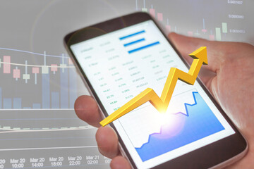 Mobile device stock market success with rising bull trend.  Financial freedom.