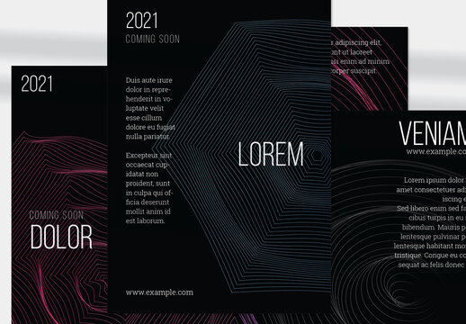 Red Dish Vertical Flyer Layout with Geometric Wireframe Shape on Black