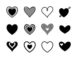 Hearts silhouette style icon set design of love passion and romantic theme Vector illustration
