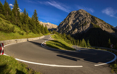 Asphalt road and beautiful weather in Tyrol.2020.Hahntennjoch