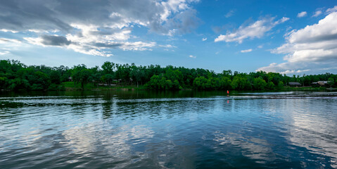 water skiing along a river