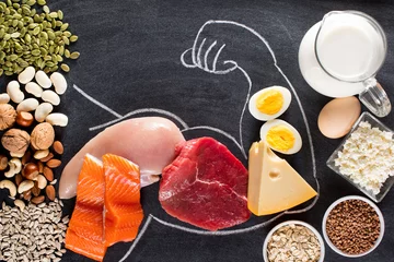 Photo sur Plexiglas Anti-reflet Manger Composition avec des aliments riches en protéines.