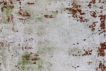 White green cracked peeling rusty background.