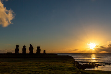 Easter Island, Moais Tahai Archaeological Complex, Rapa Nui National Park, Chile.