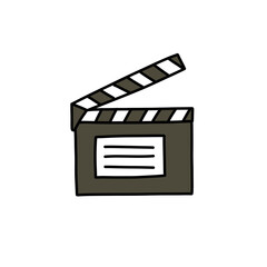 clapboard film doodle icon, vector color illustration