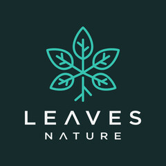 five leaf icon symbol with a line style. natural green leaves. plant logo design for shops, medicines, doctors, businesses, companies