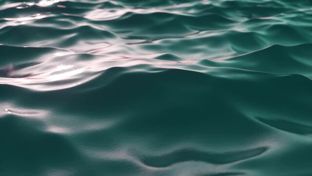 Bright blue sea wave surface in motion. Fresh drinking water, colorful video. Concept of environmental problems, lack of drinking water, climate change, global warming. Seamless loop 3d render
