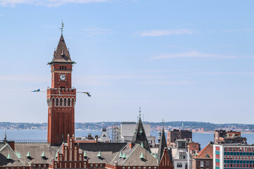 View from distance over the city centre of Helsingborg, Sweden - 363985310