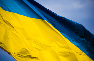 National flag of independent Ukraine waving in the wind