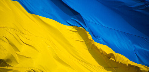 National flag of independent Ukraine waving in the wind