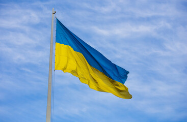 National flag of independent Ukraine waving in the wind