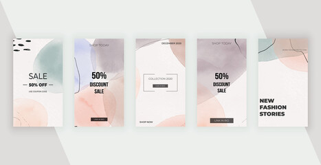 Social media banners with brown artistic freehand abstract hand painting shapes, lines. Modern neutral design for flyer, poster, card