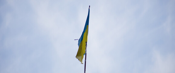 National flag of independent Ukraine waving in the wind