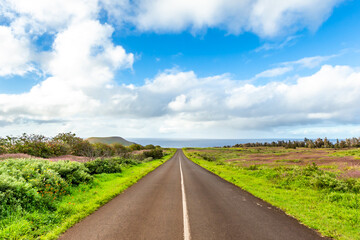 Road in Easter Island, Rapa Nui. Chile.