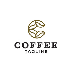 Coffee bean with Letter C Logo icon design element with linear style